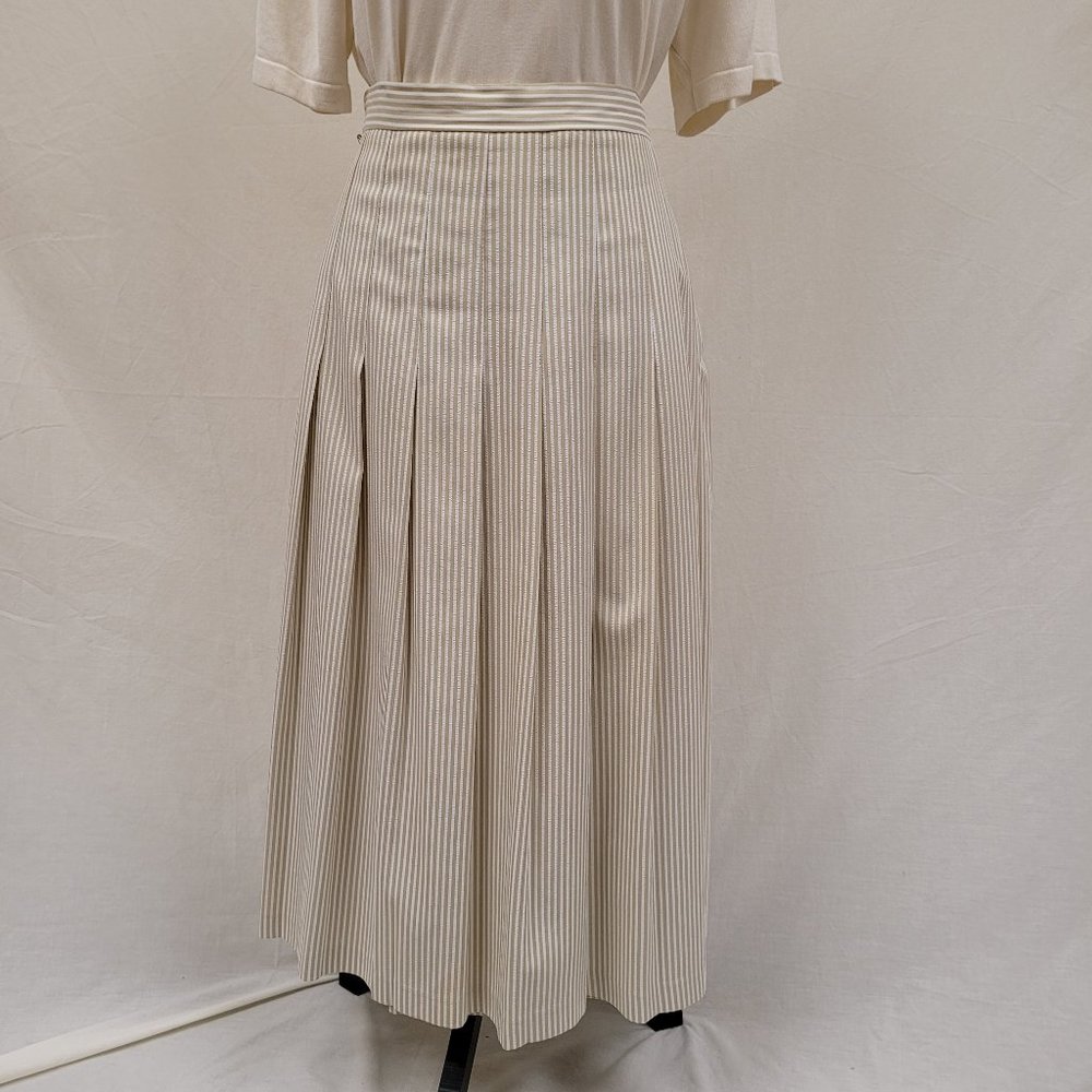 Appleseed's Pleated Tan Seersucker Midi Skirt 12